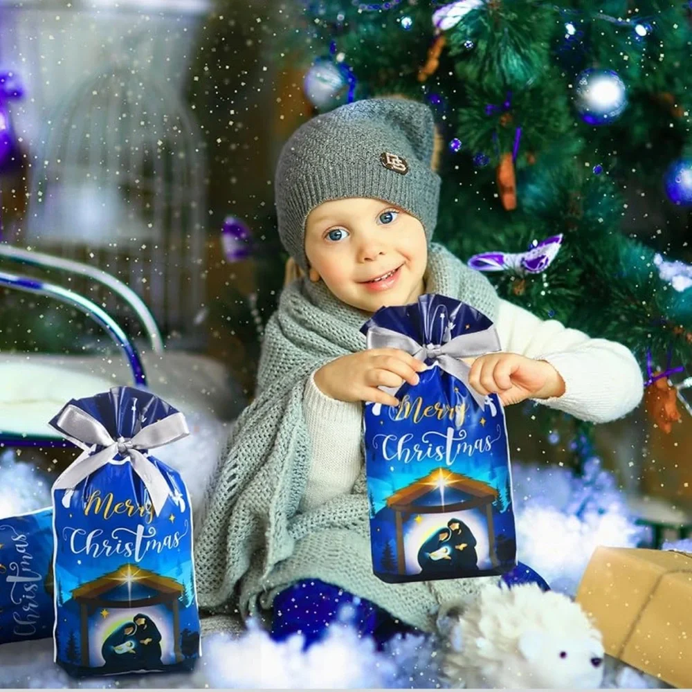 50 Christmas Nativity Gift Bags - Blue and White